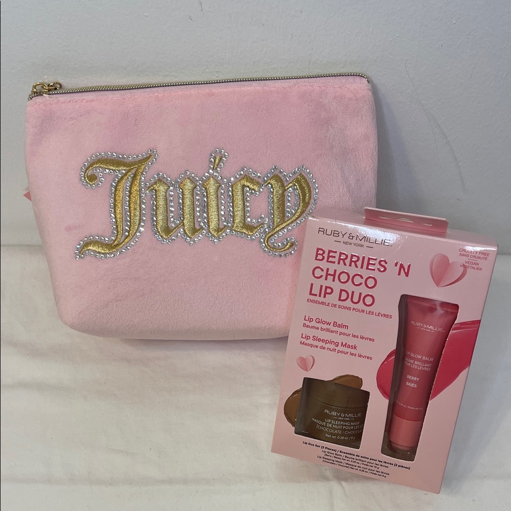 Juicy Couture Pink Bag with Ruby & Millie Lip Duo NWT